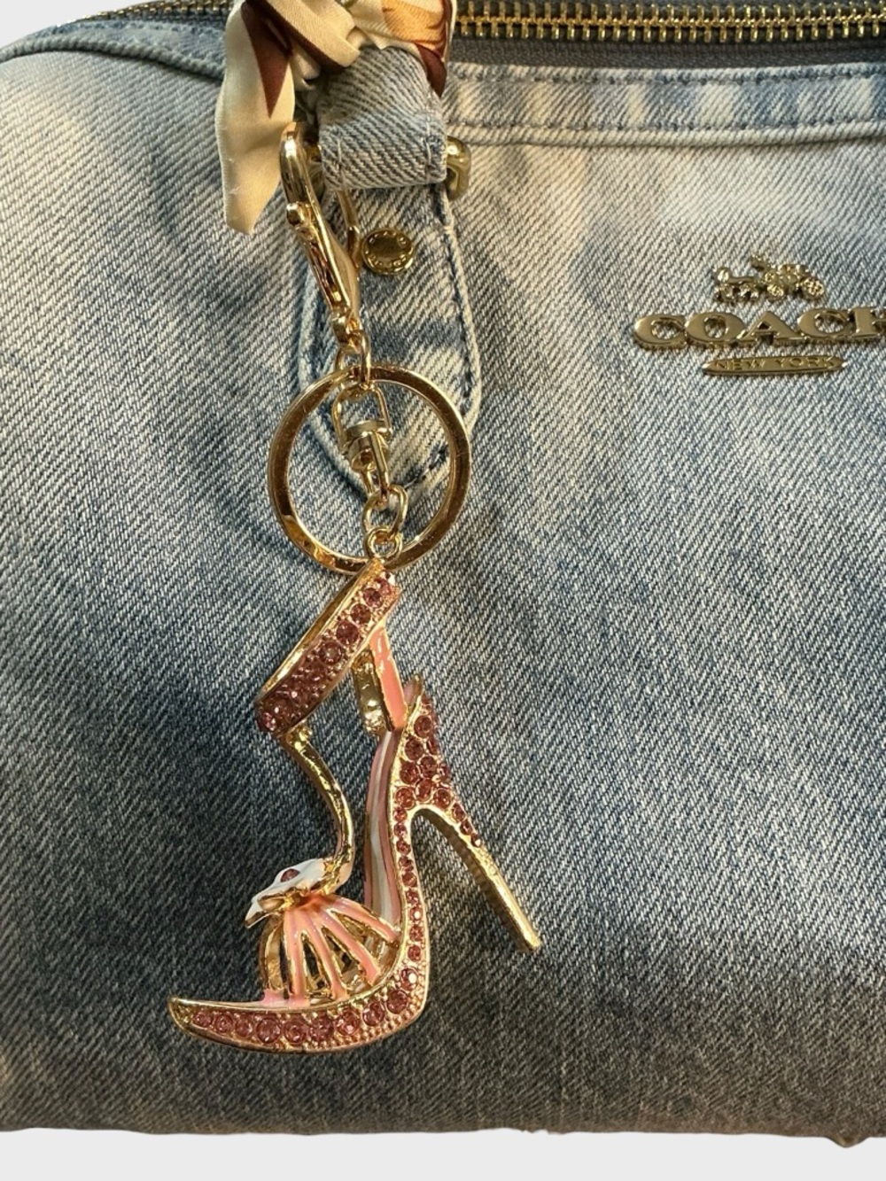 Pink and Gold Rhinestone High Heel Bag Charm Keychain